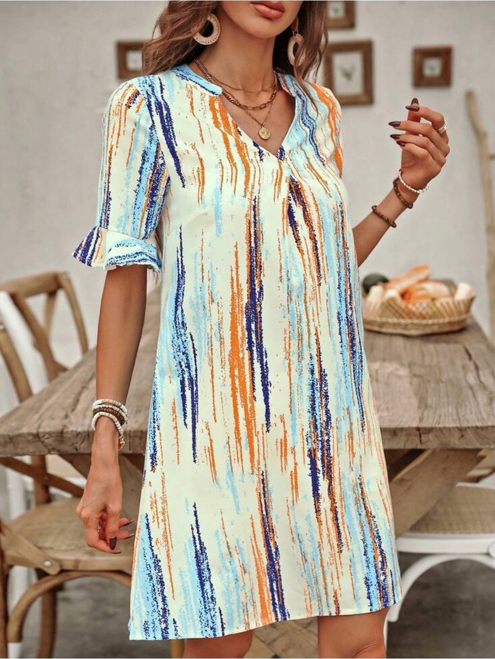 Blue Orange Abstract Stripe Midi Dress - Picture 3 of 3